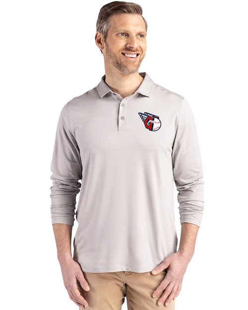 Cleveland Guardians Cutter & Buck Coastline Epic Comfort Recycled Mens Long Sleeve Polo CONCRETE Front