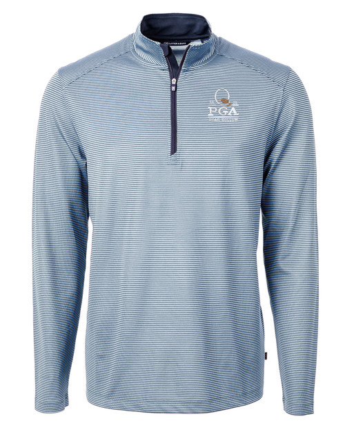 2025 PGA Championship Collection Cutter & Buck Virtue Eco Pique Micro Stripe Recycled Mens Quarter Zip ALSNB_MANN_HG 1