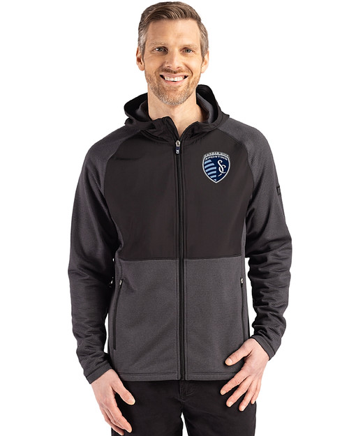 Sporting Kansas City Cutter & Buck Peshastin Fleece Recycled Mens Hybrid Jacket Black Heather Front