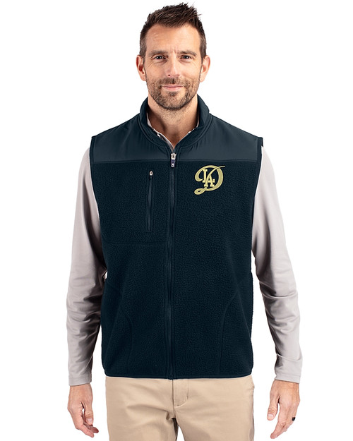 Los Angeles Dodgers City Connect- Cutter & Buck Cascade Eco Sherpa Mens Big and Tall Fleece Vest Navy Blue Front