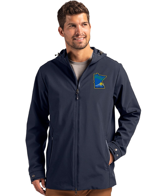 Minnesota Twins City Connect Cutter & Buck Camano Everyday Stretch Recycled Mens Water Resistant Jacket Navy Blue Front