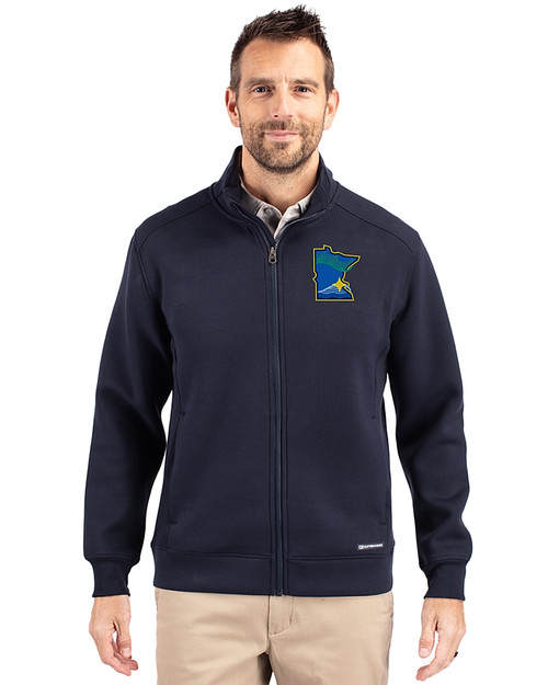 Minnesota Twins City Connect Cutter & Buck Roam Eco Recycled Full Zip Mens Big & Tall Jacket Navy Blue Front