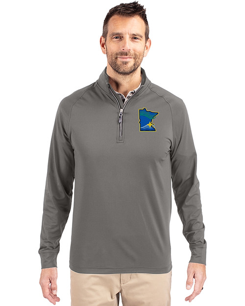 Minnesota Twins City Connect Cutter & Buck Adapt Eco Knit Stretch Recycled Mens Quarter Zip Pullover Elemental Grey Front
