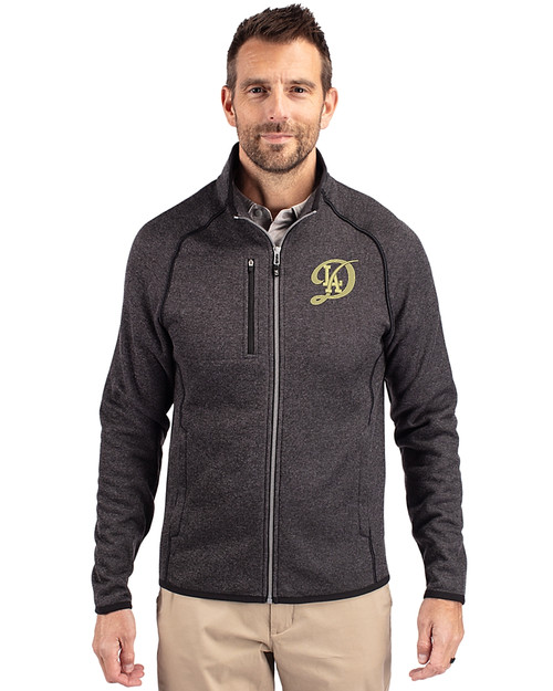 Los Angeles Dodgers City Connect- Cutter & Buck Mainsail Sweater-Knit Mens Full Zip Jacket Charcoal Heather Front