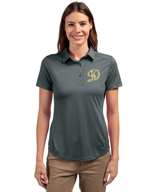 Los Angeles Dodgers City Connect- Cutter & Buck Prospect Eco Textured Stretch Recycled Womens Short Sleeve Polo Elemental Grey Front