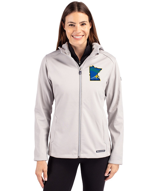 Minnesota Twins City Connect Cutter & Buck Evoke Softshell Recycled Full Zip Womens Jacket CONCRETE Front