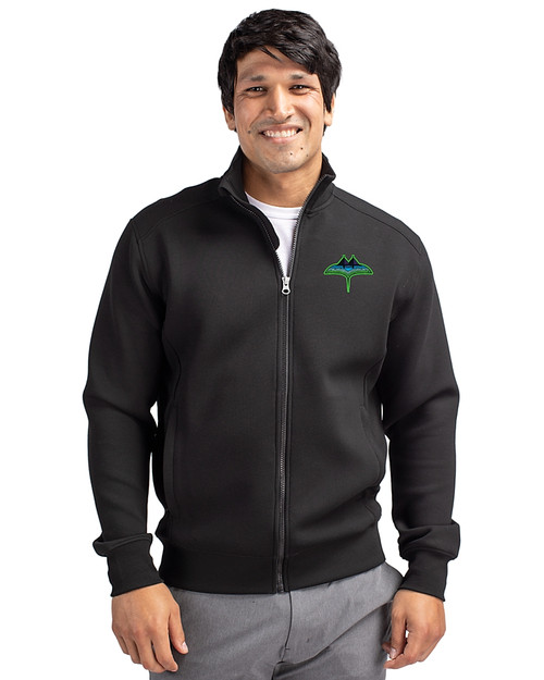 Tampa Bay Rays City Connect Cutter & Buck Roam Epic Versatility Recycled Full Zip Mens Jacket Black Front