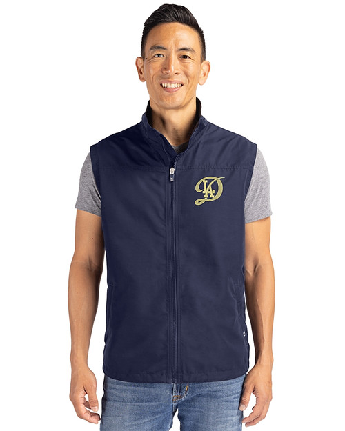 Los Angeles Dodgers City Connect- Cutter & Buck Charter Eco Full-Zip Mens Big & Tall Vest Navy Blue Front