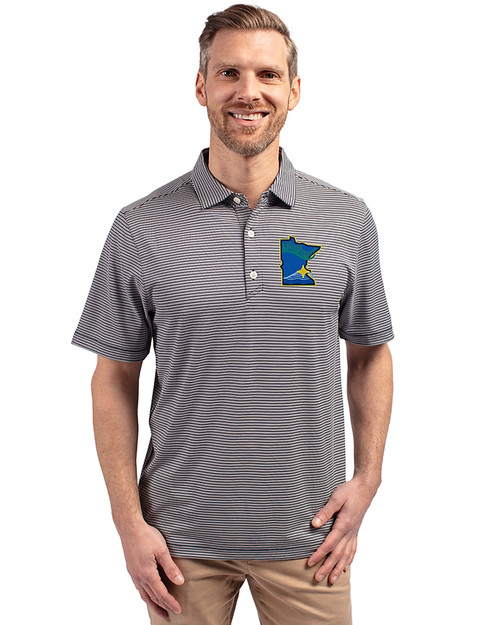 Minnesota Twins City Connect Cutter & Buck Forge Recycled Double Stripe Four-Way Stretch Mens Big & Tall Polo Navy Blue/White Front