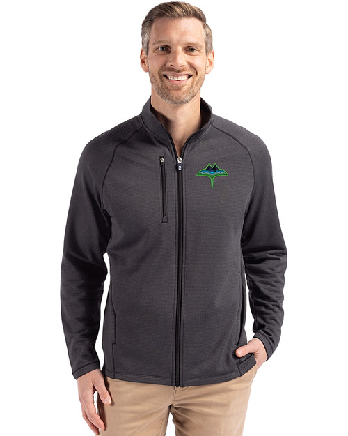 Tampa Bay Rays City Connect Cutter & Buck Peshastin Fleece Recycled Mens Full Zip Jacket Black Heather Front