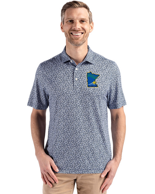 Minnesota Twins City Connect Cutter & Buck Pike Eco Flora Print Recycled Mens Big & Tall Polo Navy Blue Front