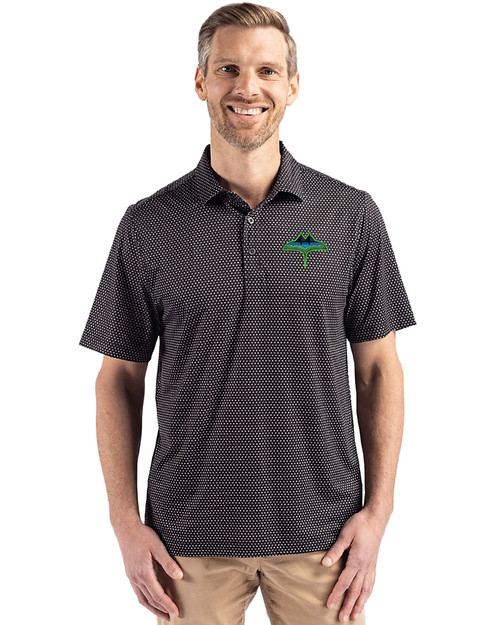 Tampa Bay Rays City Connect Cutter & Buck Pike Eco Shadow Check Print Recycled Mens Big & Tall Polo Black Front