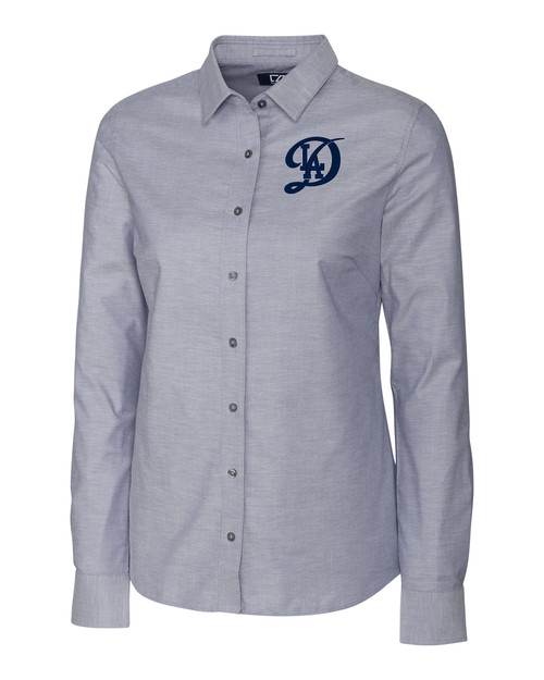 Los Angeles Dodgers City Connect- Cutter & Buck Stretch Oxford Womens Long Sleeve Dress Shirt CC_MANN_HG 1