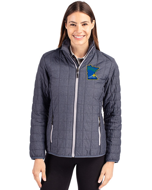 Minnesota Twins City Connect Cutter & Buck Rainier PrimaLoft®  Womens Eco Insulated Full Zip Puffer Jacket Anthracite Melange Front