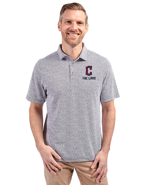 Cleveland Guardians City Connect Cutter & Buck Virtue Eco Pique Botanical Print Recycled Mens Polo Navy Blue Front