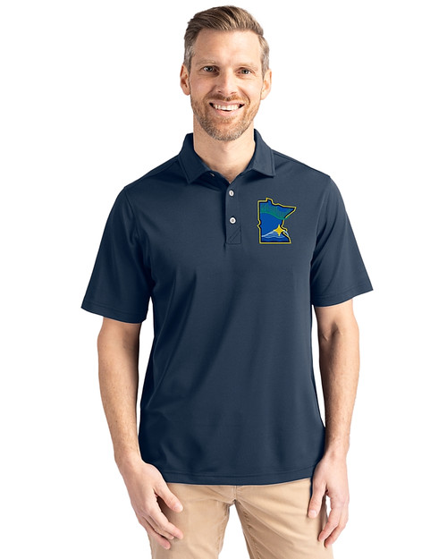 Minnesota Twins City Connect Cutter & Buck Virtue Eco Pique Recycled Mens Polo Navy Blue Front