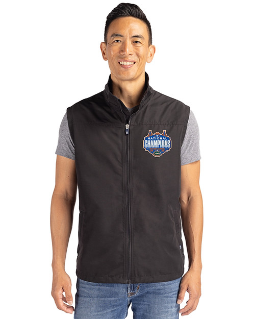 Florida Gators 2025 NCAA Men's Basketball National Champions Cutter & Buck Charter Eco Full-Zip Mens Big & Tall Vest Black Front