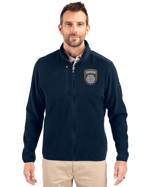 San Diego FC Cutter & Buck Cascade Eco Sherpa Mens Big & Tall Fleece Jacket Navy Blue Front