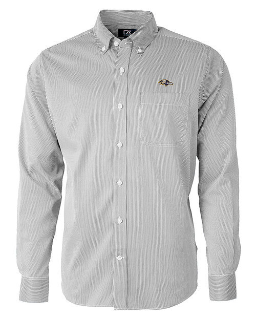 Baltimore Ravens Cutter & Buck Versatech Pinstripe Stretch Mens Big and Tall Dress Shirt Black Mannequin