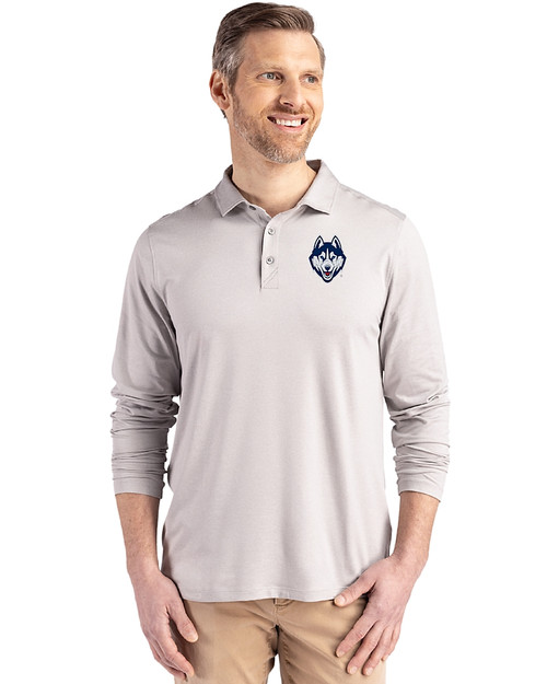 UConn Huskies - Cutter & Buck Coastline Epic Comfort Recycled Mens Long Sleeve Polo CONCRETE Front