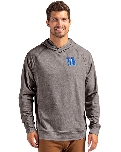 Kentucky Wildcats Cutter & Buck Adapt Knit Recycled Mens Heathered Hooded Pullover Black Heather Front