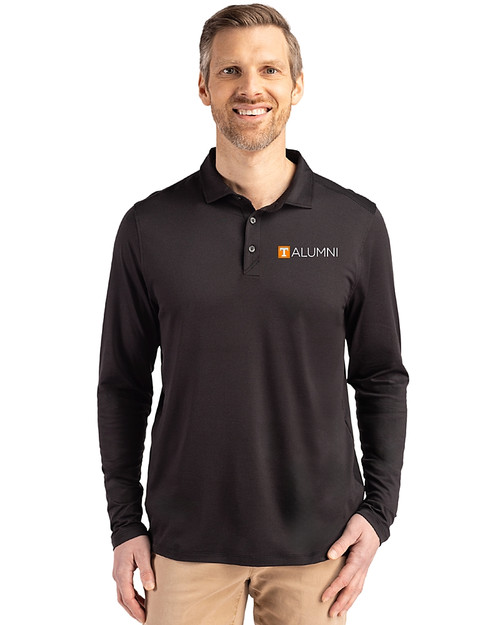 Tennessee Volunteers Alumni Cutter & Buck Coastline Recycled Double Peached Mens Long Sleeve Polo Black Front