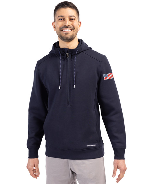 Patriotic Cutter & Buck Roam Eco Half Zip Recycled Mens Hooded Pullover NVBU_MANN_HG 1