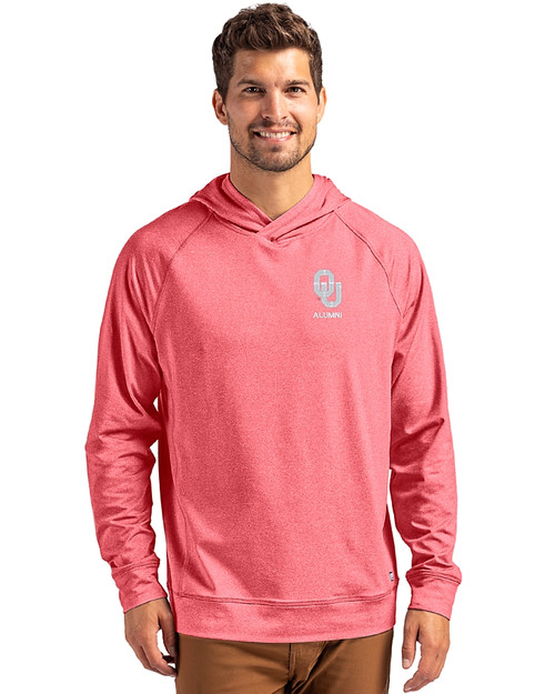 Oklahoma Sooners Alumni - Cutter & Buck Adapt Recycled Soft Knit Stretch Mens Heathered Hooded Pullover Cardinal Red Heather Front