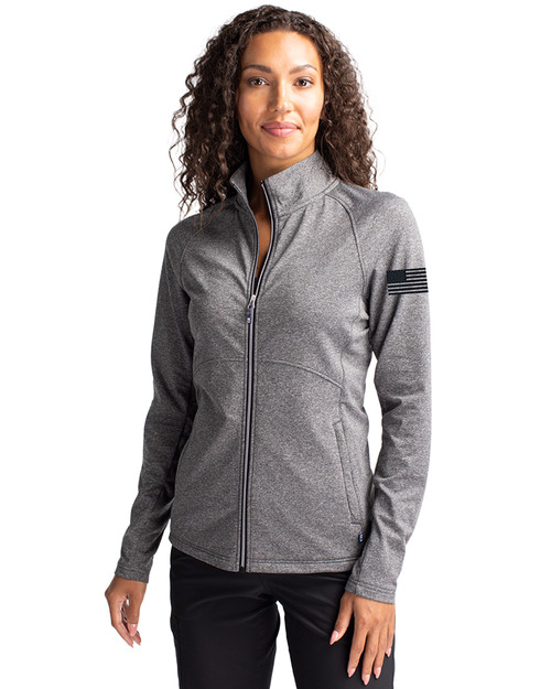 Patriotic Mono Cutter & Buck Adapt Eco Knit Heather Recycled Womens Full Zip BLH_MANN_HG 1