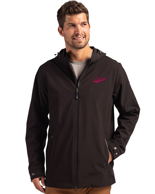 New Mexico State Aggies College Vault Cutter & Buck Camano Everyday Stretch Recycled Mens Water Resistant Jacket Black Front