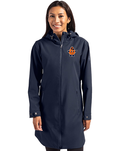 Syracuse Orange College Vault Cutter & Buck Camano Everyday Stretch Recycled Womens Water Resistant Jacket Navy Blue Front