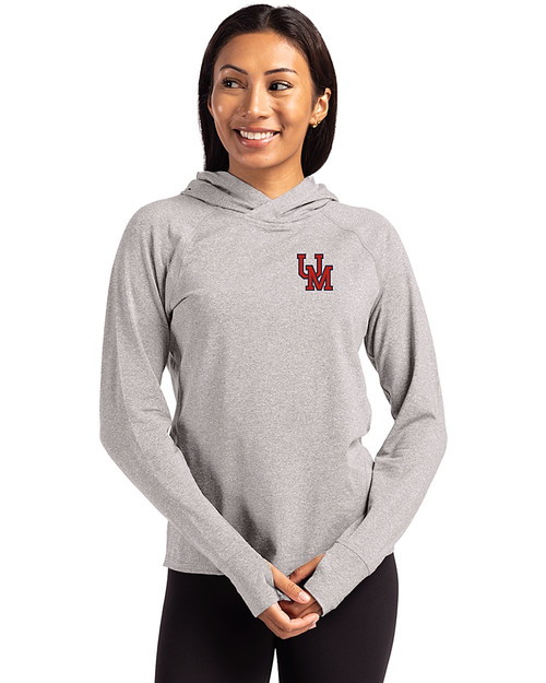 Ole Miss Rebels College Vault Cutter & Buck Adapt Knit Recycled Womens Heathered Hooded Pullover Polished Heather Front