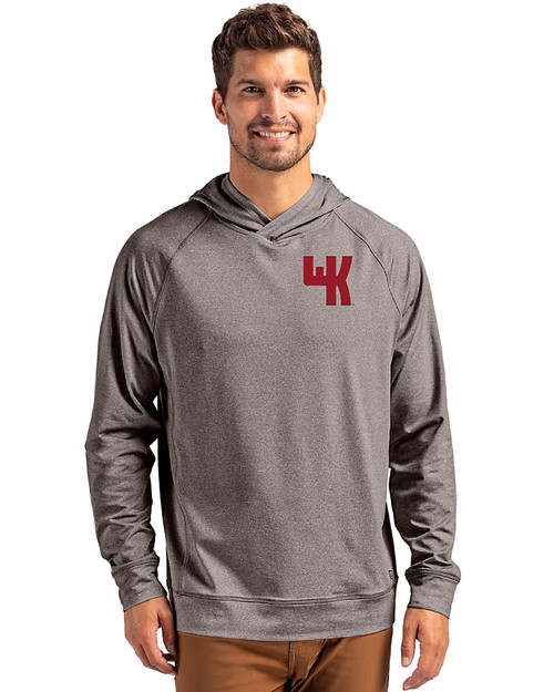 Western Kentucky Hilltoppers College Vault Cutter & Buck Adapt Knit Recycled Mens Heathered Hooded Pullover Black Heather Front