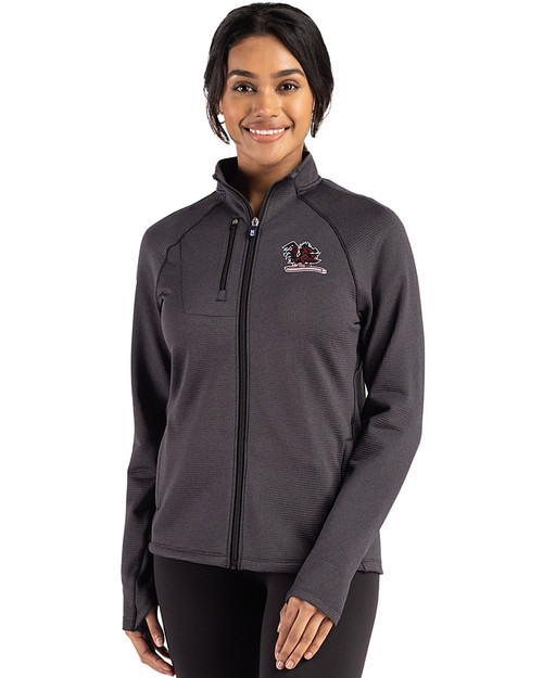South Carolina Gamecocks College Vault Cutter & Buck Peshastin Fleece Recycled Womens Full Zip Jacket Black Heather Front