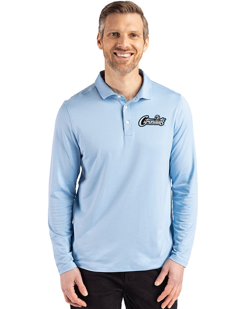 UCF Knights Citronaut Cutter & Buck Coastline Epic Comfort Recycled Mens Long Sleeve Polo Atlas Light Blue Front