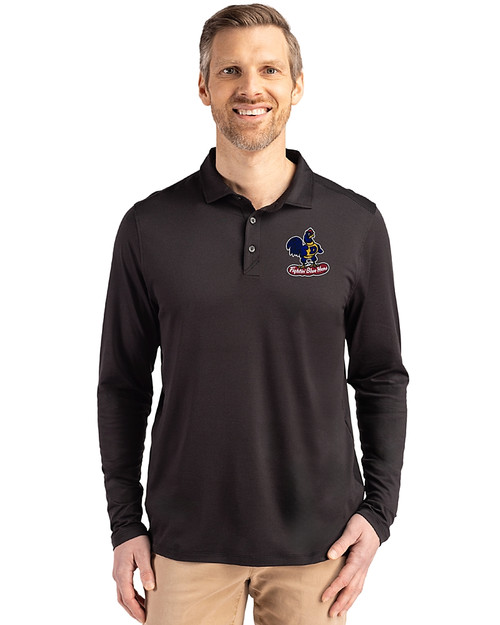 Delaware Fightin' Blue Hens College Vault Cutter & Buck Coastline Epic Comfort Recycled Mens Long Sleeve Polo Black Front