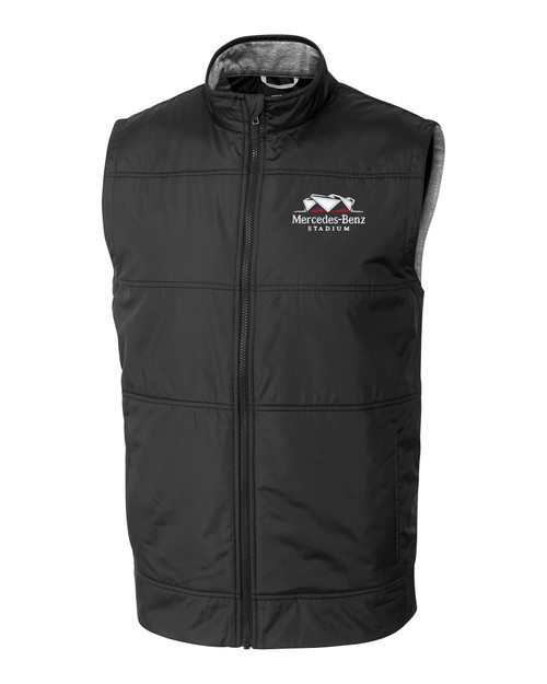 Mercedes-Benz Stadium Cutter & Buck Stealth Recycled Hybrid Quilted Mens Windbreaker Vest Black Mannequin