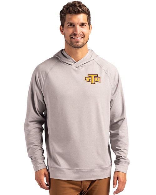 Tennessee Tech Golden Eagles Cutter & Buck Adapt Knit Recycled Mens Heathered Hooded Pullover Polished Heather Front