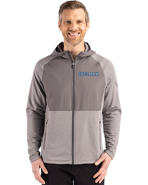 Spelman College Jaguars Cutter & Buck Peshastin Fleece Recycled Mens Hybrid Jacket Elemental Grey Heather Front
