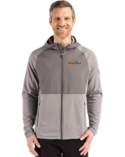 Pepperdine Waves Cutter & Buck Peshastin Fleece Recycled Mens Hybrid Jacket Elemental Grey Heather Front