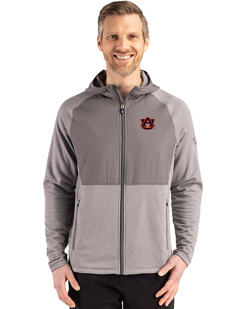 Auburn Tigers Cutter & Buck Peshastin Fleece Recycled Mens Hybrid Jacket Elemental Grey Heather Front