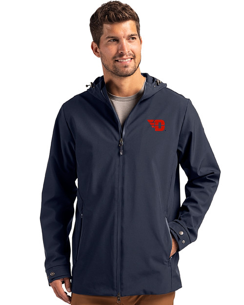 Dayton Flyers Cutter & Buck Camano Everyday Stretch Recycled Mens Water Resistant Jacket Navy Blue Front