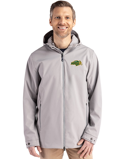 NDSU Bison Cutter & Buck Camano Recycled Everyday Stretch Water Resistant Mens Full Zip Jacket Polished Medium Gray Front