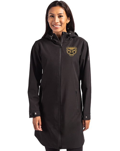 Oakland Golden Grizzlies Cutter & Buck Camano Everyday Stretch Recycled Womens Water Resistant Jacket Black Front