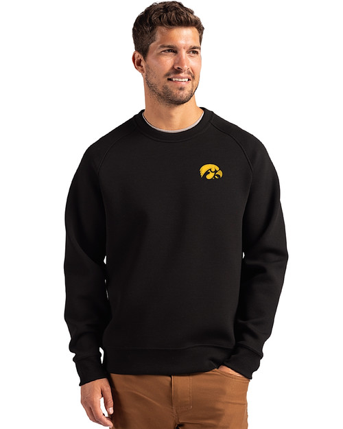 Iowa Hawkeyes Cutter & Buck Roam Epic Versatility Recycled Crew Neck Mens Pullover Black Front
