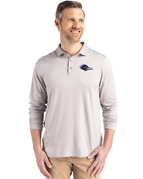 UTSA Roadrunners Cutter & Buck Coastline Epic Comfort Recycled Mens Long Sleeve Polo CONCRETE Front