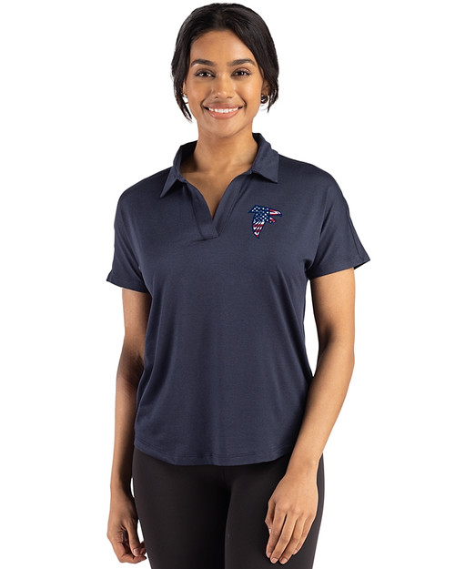 Atlanta Falcons Americana Cutter & Buck Coastline Recycled Double Peached Womens Dolman Polo Navy Blue Front