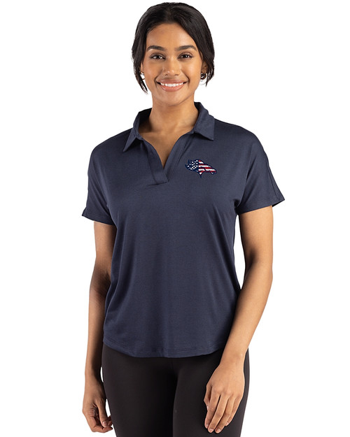 Denver Broncos Americana Cutter & Buck Coastline Epic Comfort Recycled Womens Dolman Polo Navy Blue Front