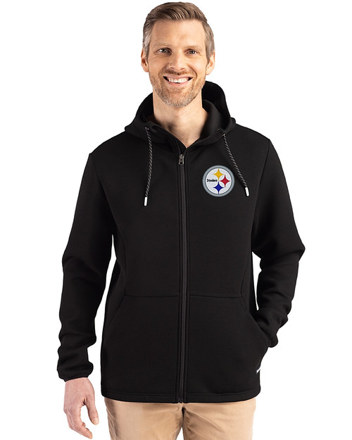 Pittsburgh Steelers Cutter & Buck Roam Epic Versatility Recycled Mens Full Zip Hooded Jacket Black Front