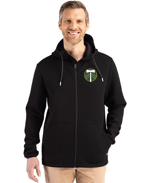 Portland Timbers Cutter & Buck Roam Epic Versatility Recycled Mens Full Zip Hooded Jacket Black Front